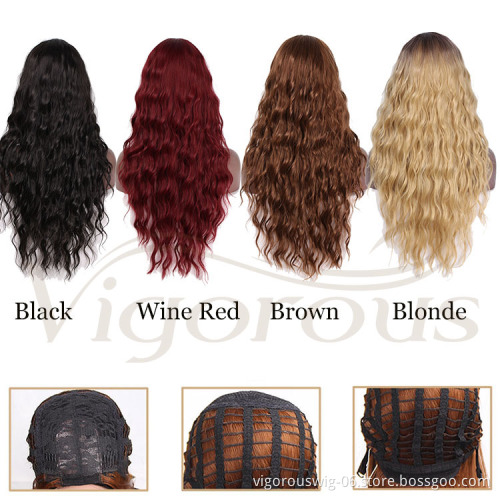 Vigorous Deep Curly Wavy Free Parting Wigs High Temperature Synthetic Hair Wig for Black Women 1B Natural Black Color